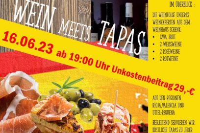 “Wein trifft Tapas” am Freitag, den 16. Juni, 19 Uhr im TCB-Clubhaus